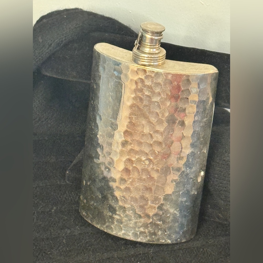 Antique West Germany WJM Hammered Silver Tin Lined 10ozFlask